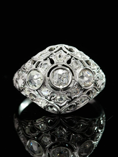 1920's Antique 2.56 Carat Lab-Created Round Cut Diamond Vintage Engagement Ring