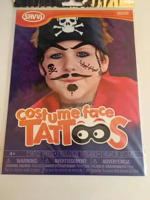 Sacco Costume Face Pirate FACE TATTOOS Halloween Costume