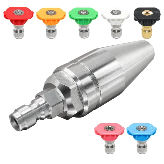 Buse Turbo Rotative Pour Nettoyeur Haute Pression + 7 Embouts - Connexion 1/4" - Jusqu'à 4000 PSI - Pour Béton, Voiture - 13