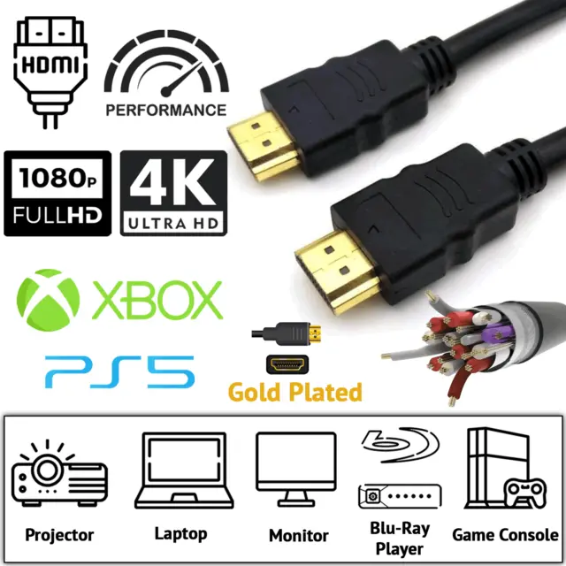 PREMIUM HDMI CABLE 3FT For BLURAY 3D DVD PS3 HDTV XBOX LCD HD TV 1080P LAPTOP PC