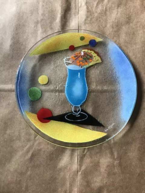 InKogneto Fused Fusion Art Glass Cocktails Blue Hurricane 56286 8” Plate McGrath