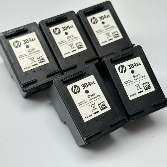 Genuine 5 Empty HP 304XL Black Colour Ink Cartridges, Never Refilled