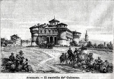 Stampa Antica 1890 L'Aquila: Porta del Castello Passepartout 