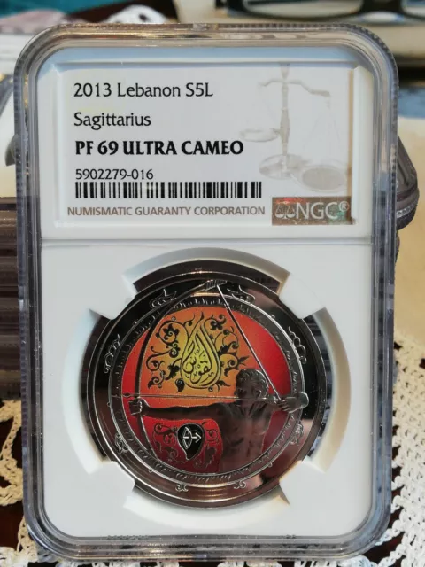 Lebanon 2013 5 LIVRES Silver Proof coin UNC ZODIAC signs Sagittariu NGC PF69 top