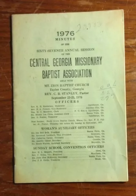 1976 Mt. Zion Baptist Church - Minutes of 67th Central GA Missionary Association