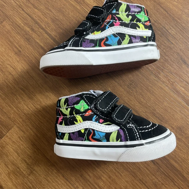 Vans Shoes Boy 4 Shark Sk8 Mid Reissue V Black Neon Glow in Dark Ray Toddler Kid