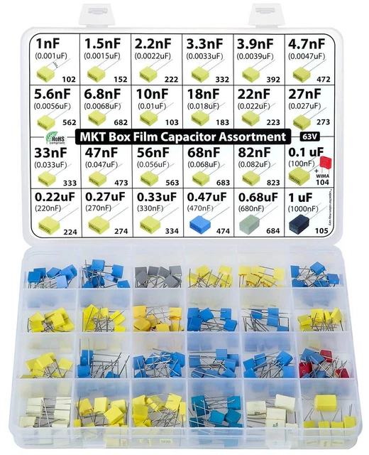 235 Pcs Metallized Polyester  PET Film Box Capacitor Assortment Kit 24 Values