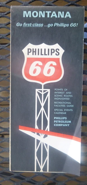 1965 Montana  road map Phillips 66  oil  gas Yellowstone National Park