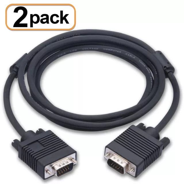 Cable enchapado en oro VGA a VGA monitor de computadora plomo con núcleos de ferrita, PAQUETE de 2