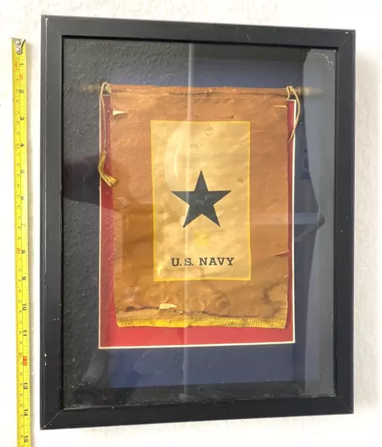 VINTAGE WORLD WAR II TWO 2 BLUE STAR FLAG SHADOWBOX,US NAVY OFFICER,15"x12",GIFT