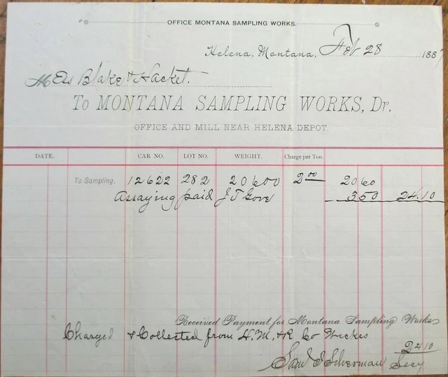 Helena, MT 1887 Letterhead: Montana Sampling Works - Mont Territory