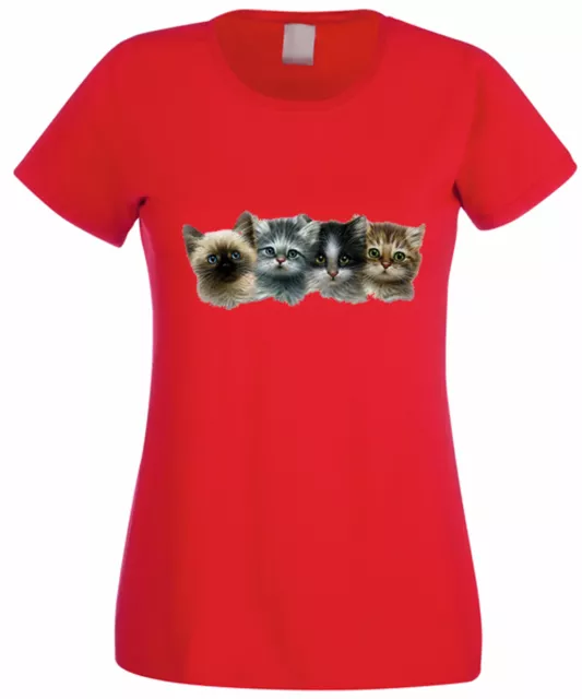 T-Shirt Donna 4 Gattini Kittens Gatti Cats Mici Maglietta Lady Personalizzata !