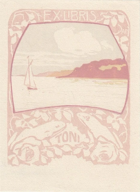 Exlibris Bookplate Woodcut Alfred Peter 1877-1959 Sailing Frogs