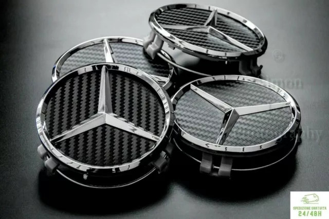 4 Tappi Coprimozzo per Mercedes AMG Classe A B C E Cerchi in Lega 75 mm Carbonio