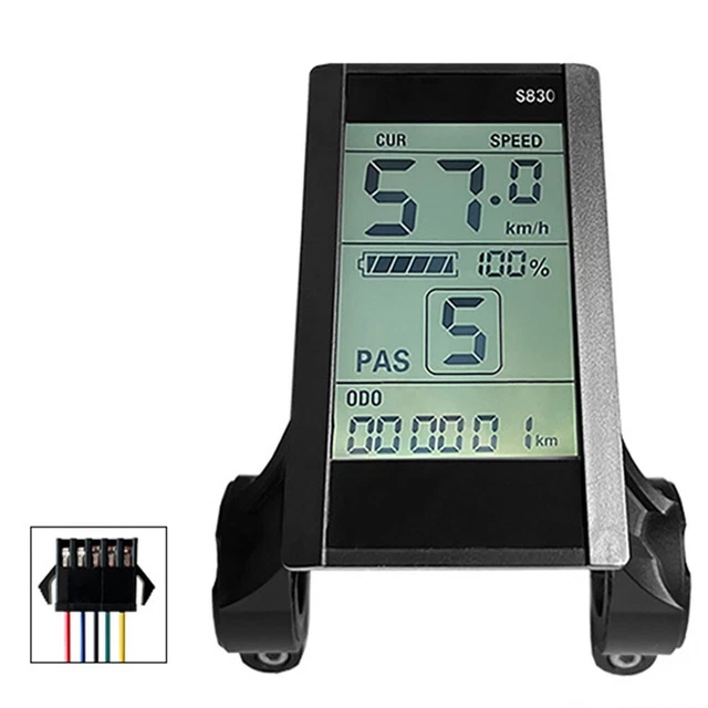 Écran LCD Vélo Électrique S830 - 36V/48V - Étanche SM/5 Broches - Affichage Vitesse, Batterie, Distance