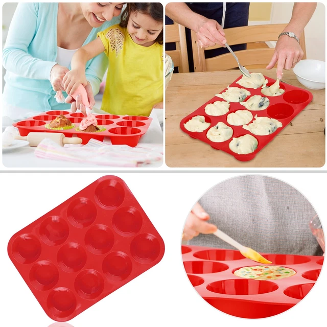 12 tazas de silicona muffin cupcake sartén antiadherente lavavajillas apto para microondas