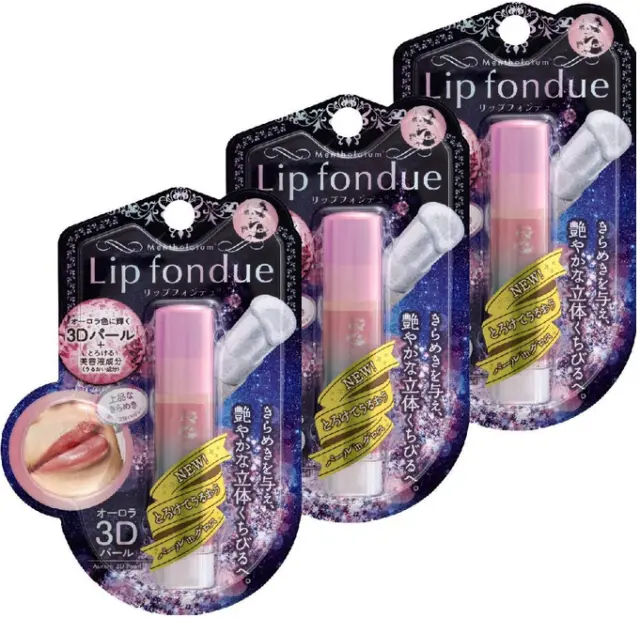 3 x Mentolatum Fondue Aurora 3D Perla Serum Bálsamo Labial 4g Brillo Elegante Japón