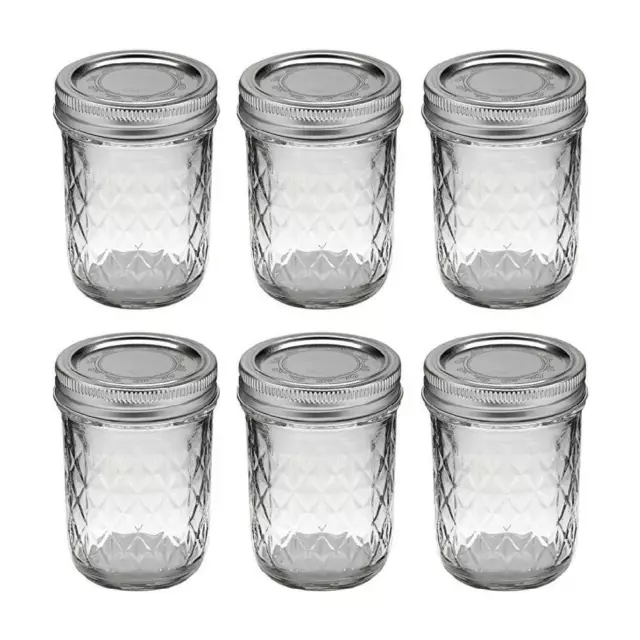 Ball Quilted Crystal Jelly Jars Glass Regular Mouth With Lids Bands 8 oz, 6-Pack