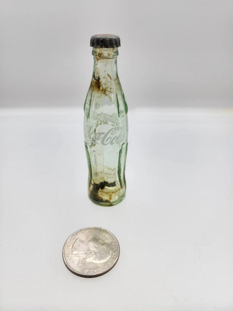 Vintage Coke Mini Miniature Soda Pop 3" Glass Bottle with Metal Cap