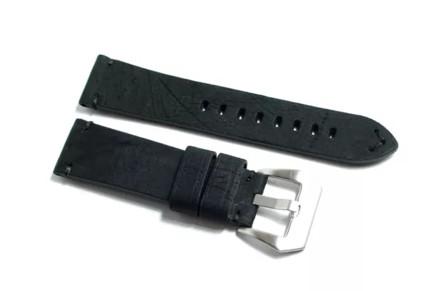 Cinturino orologio pelle kudu antichizzato nero ecru fatto a mano 18mm vintage