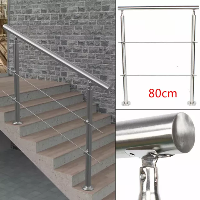 80cm Stainless Stair Handrail 2 Cross Bar Hand Rails for Steps Indoor / Outdoor