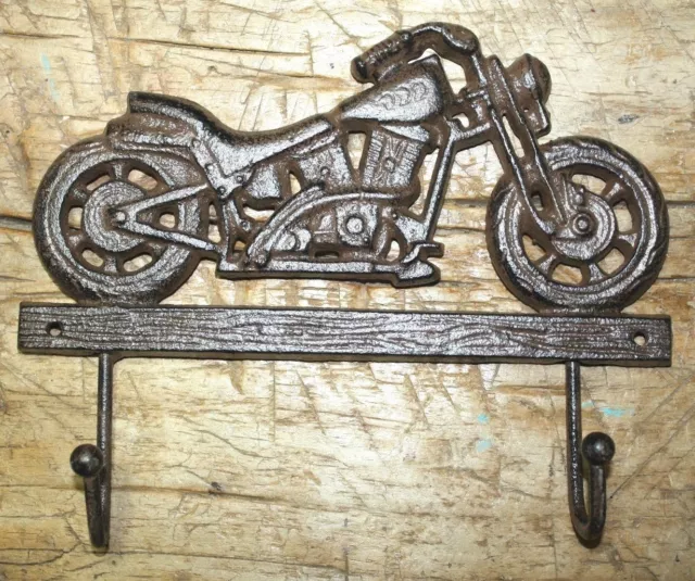 Cast Iron MOTORCYCLE Towel Coat Hooks Hat Hook Key Rack BIKE RIDER HARLEY 2 HOOK