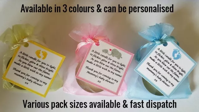 Baby Shower Favours Candle Tea Light  Blue Pink Yellow Guest Thank You Gifts