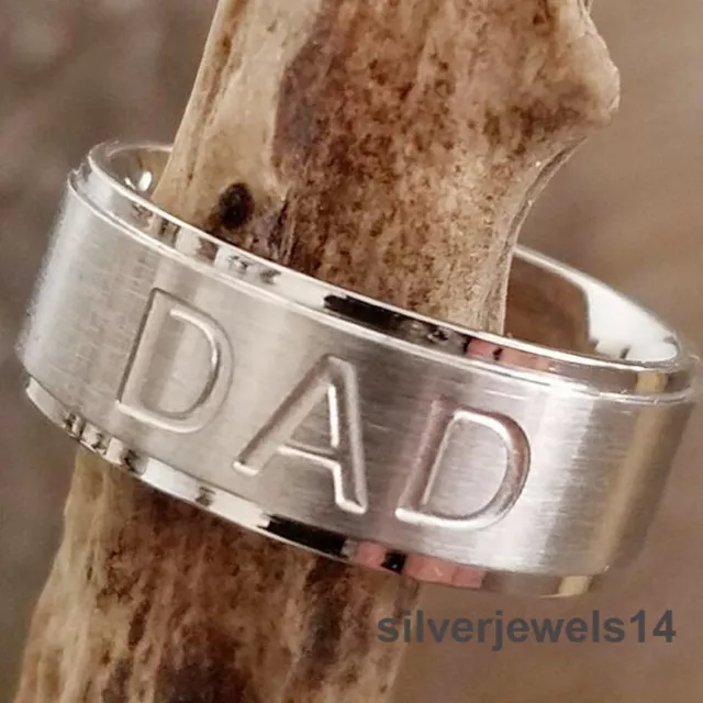 Dad Name Ring Hand Stamped Name 925 Sterling Silver Spinner Ring Jewelry zv8101