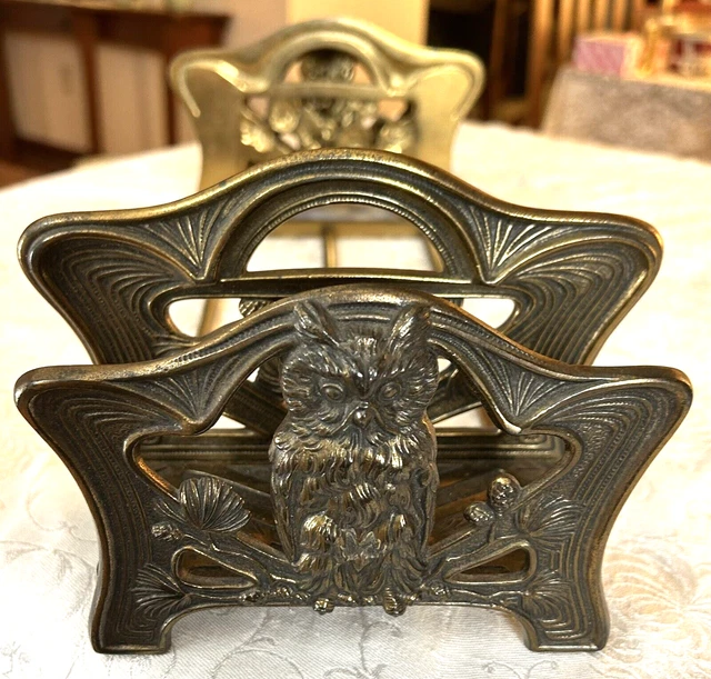 ART NOUVEAU CAST Iron JUDD OWL BOOK Rack BOOKENDS w LETTER PAPER HOLDER ...