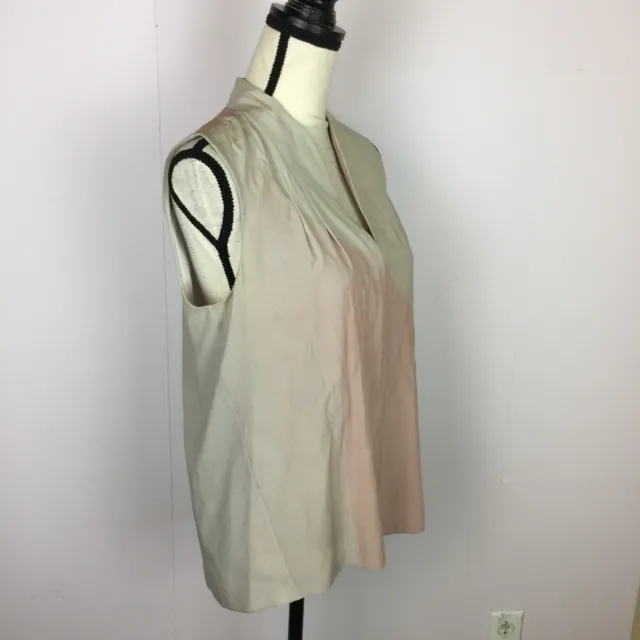 Elie Tahari Hayden Silk Blouse Sz M Womans Pink Beige Sleeveless V-Neck Pleated 2