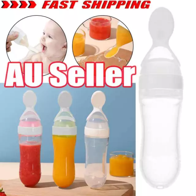 Squeezing Feeding Bottle Silicone Newborn Baby Training Rice Spoon Feeder AU