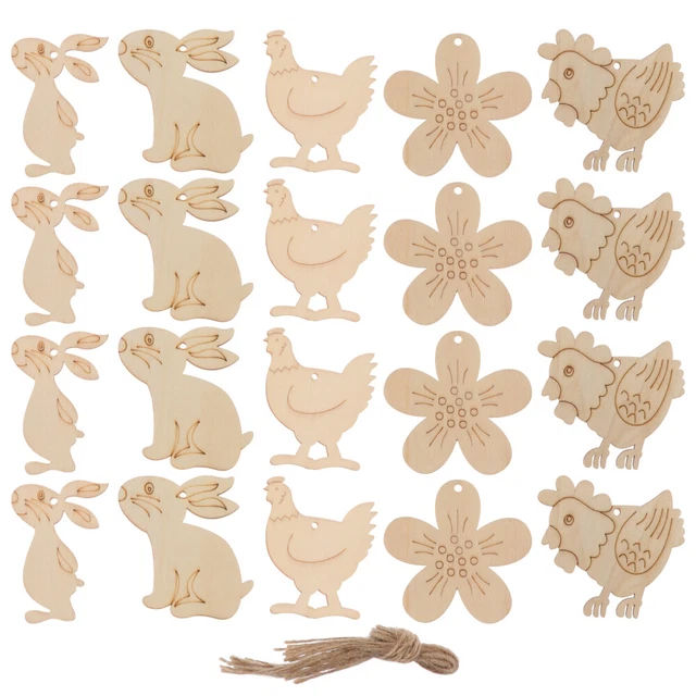 50 stücke Holz Ostern Ornamente DIY Ostern Anhänger Ostern Hand Zeichnen Dekor