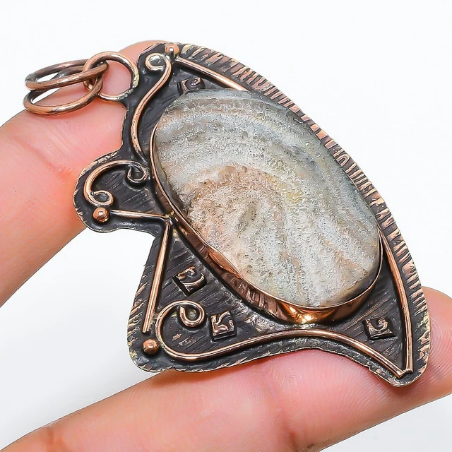 Desert Rose Druzy Gemstone Handmade Ethnic Copper Jewelry Pendant 2.76"