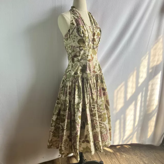 VINTAGE 1950S FULL Skirt Floral Cotton Rockabilly Halter Dress $199.99 ...