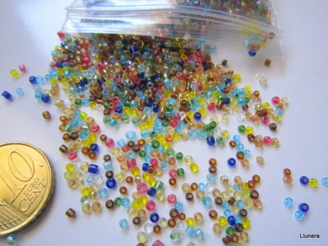 Perlas rocalla 3300 UNIDADES ó 35 g cristal 1,5 - 2 mm multicolor abalorios