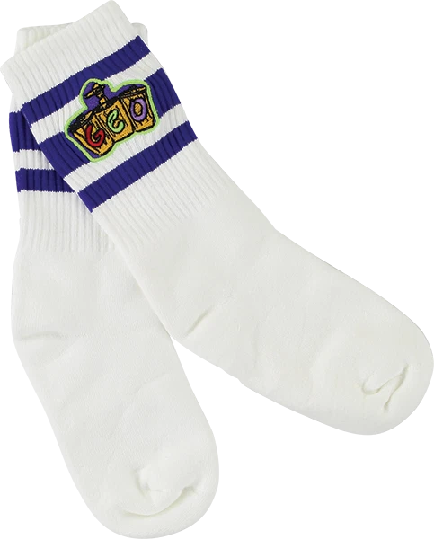 Geo Trash Can Cowboy Crew Socks White