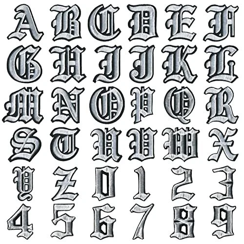 Gothic Iron On Letters for Clothing A-Z 26 Varsity Letter Patches 0-9 Number ...