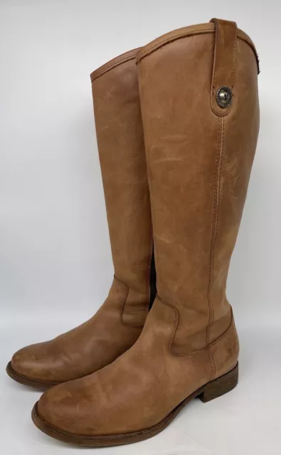 FRYE Melissa Button Inside Zip Cognac Leather Equestrian Riding Tall Boots Sz 6B