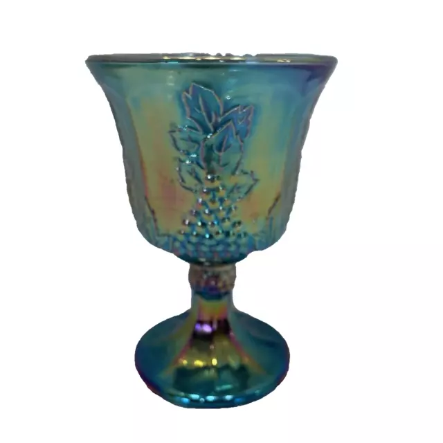 Vintage Goblet/Glass Blue Indiana Carnival Glass Irridescent Grape & Vine Patter
