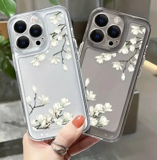 Case For iPhone 15 14 13 Max Plus 12 11 Xr Xs 8 7Plus Clear Flower Pattern Cover