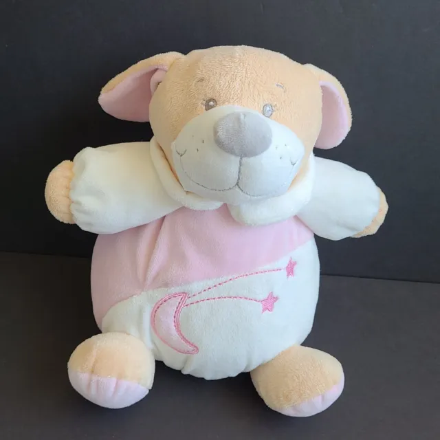 Baby Plush Tan Pink Round Dog Kellytoy Playtime Rattle Moon Stars Stuffed Animal