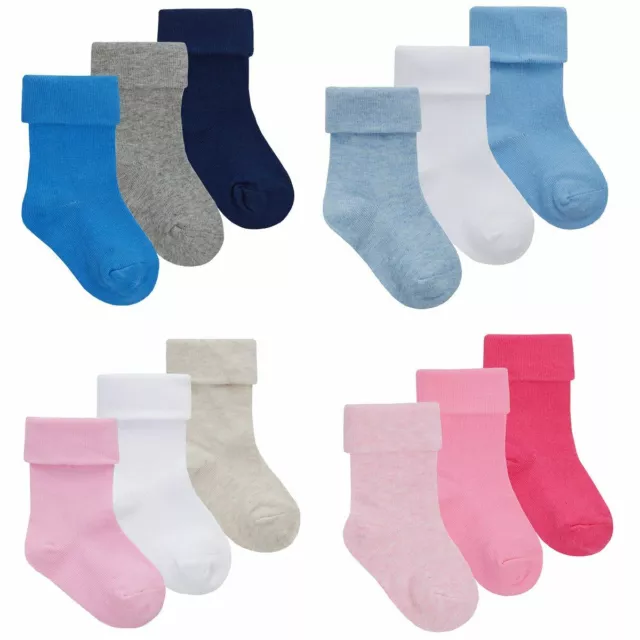 Baby Girl Boy SOCKS Pack of 3 Short Turn Over Ankle Bright