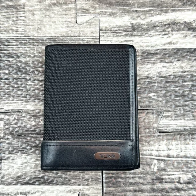 Tumi Bi-Fold Wallet Compact Mini Accessory Ballistic Nylon Black Leather Travel