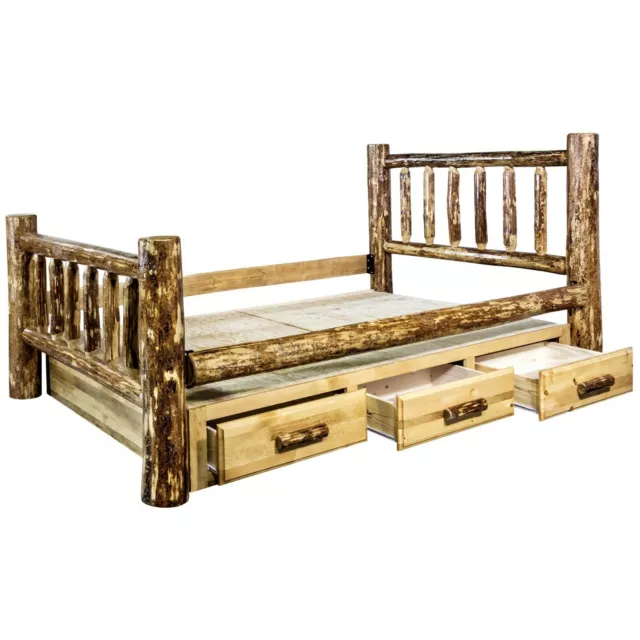KING SIZE Log Storage Bed with Drawers Rustic Lodge Cabin Beds Amish Made