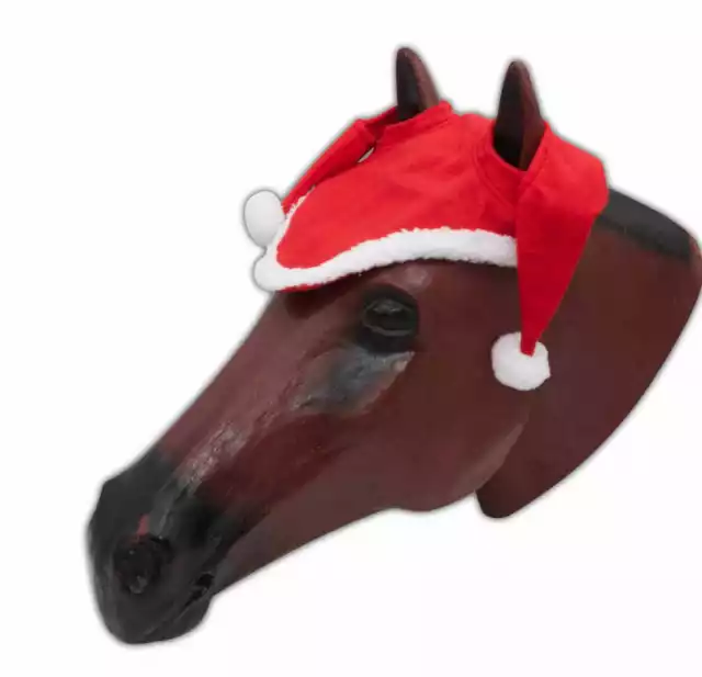 AMKA Pferde Weihnachtsmütze mit Ohrenausschnitt rot-weiß, Weihnachten-Nikolaus