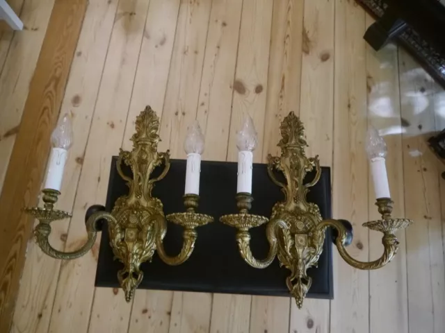large wall lamps pair brass sconces old appliques 2 lights