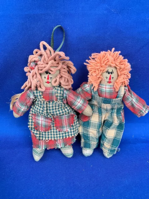 Vintage Boyd's Bears Ornaments RAGGEDY ANN & ANDY Primitive Dress 6” SET 2 ❤️m13