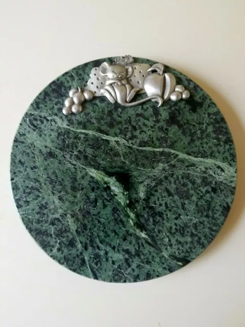 ROUND GREEN MARBLE CHEESE Mouse  PLATTER - CUTTING BOARD WITH PEWTER (b78)