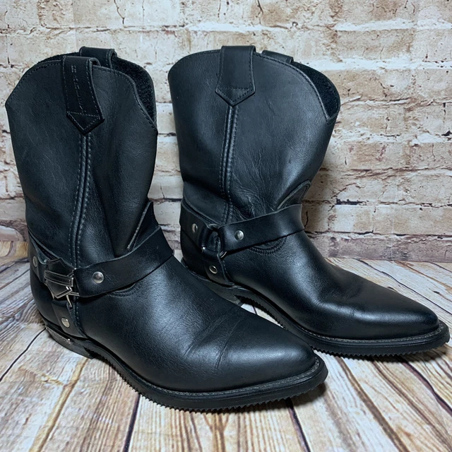 Vintage Harley Davidson Womens Black Leather Harness Ankle Boot 9 M Steel Toe