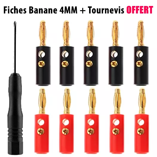 Fiche banane 4mm mâle adaptateur connecteur pour câble d'enceinte haut-parleur